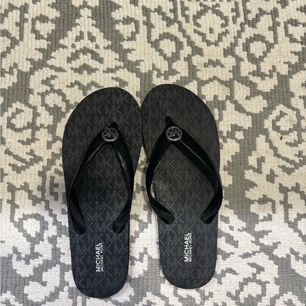 Michael Kors Black Logo Flip Flops